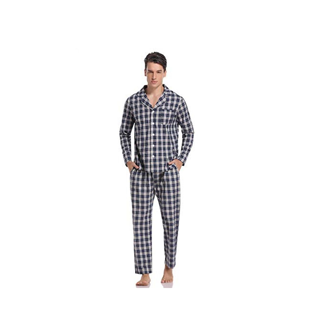 Product Hawiton Pijamas Hombre Invierno Algodón Pijama Manga Larga Hombres de Cuadros Pantalones Largo