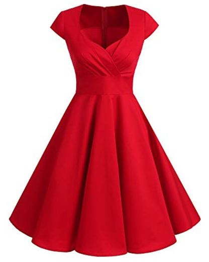 Bbonlinedress Vestido Corto Mujer Retro Años 50 Vintage Escote En Pico Red XL