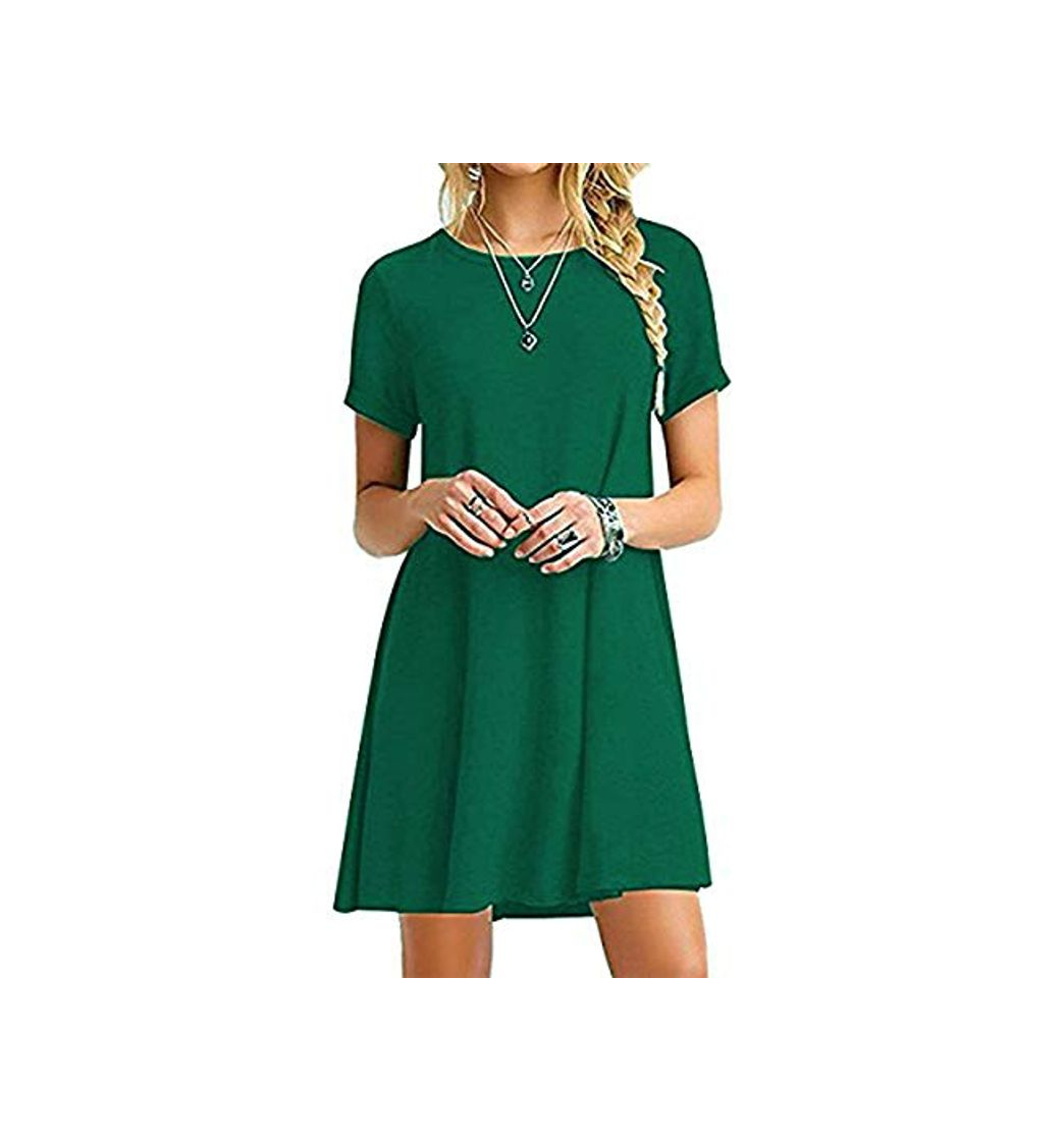 Producto YOUCHAN Vestidos Mujer de Camiseta Suelto Casual Cuello Redondo Ocasional Sólida Mini Vestido_Ejercito Verde_L