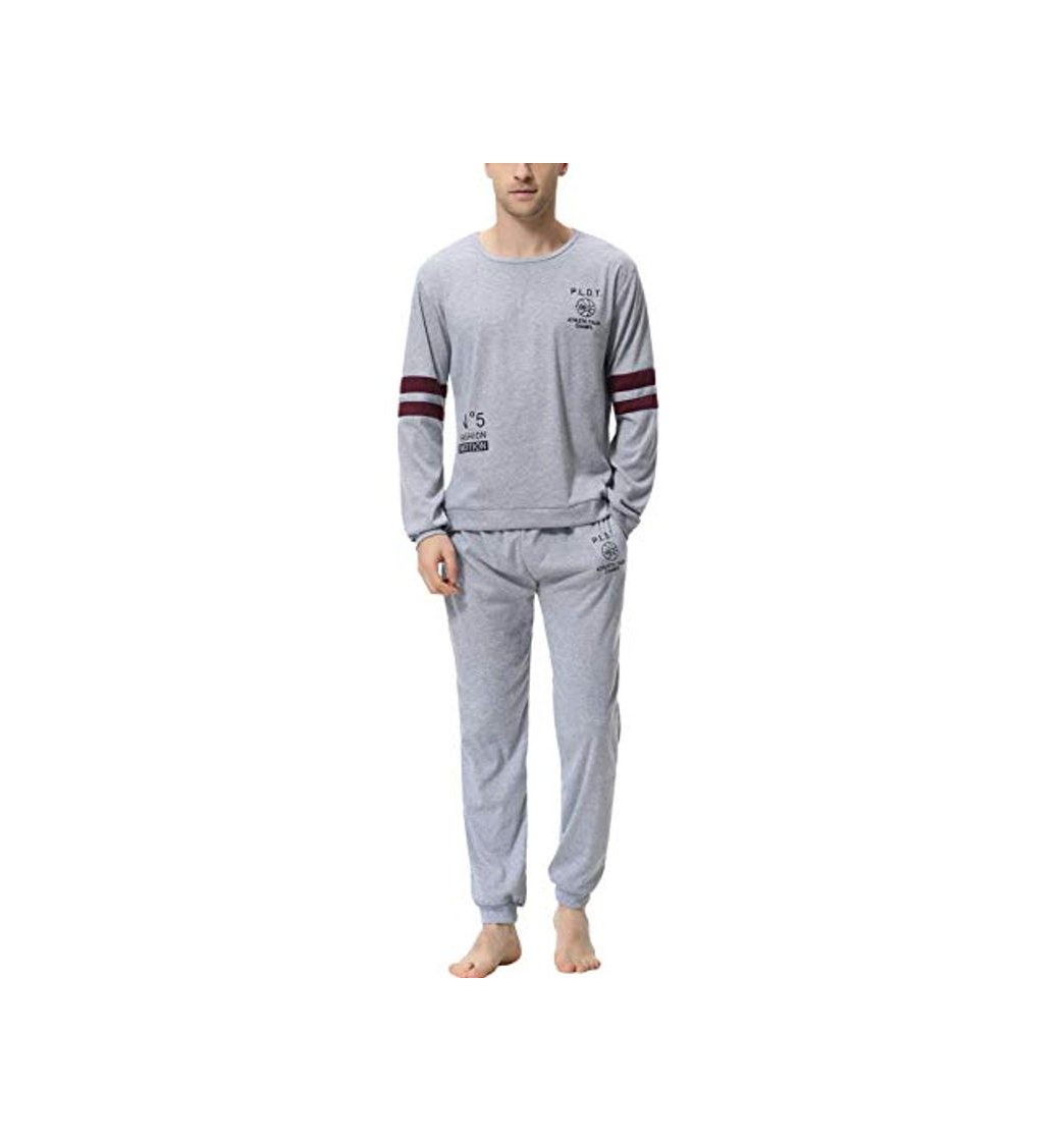 Fashion Aiboria Pijamas Hombre Manga Larga y Algodón 2 Piezas Calentito Pijamas de Suave Cómodo Ropa de Dormir