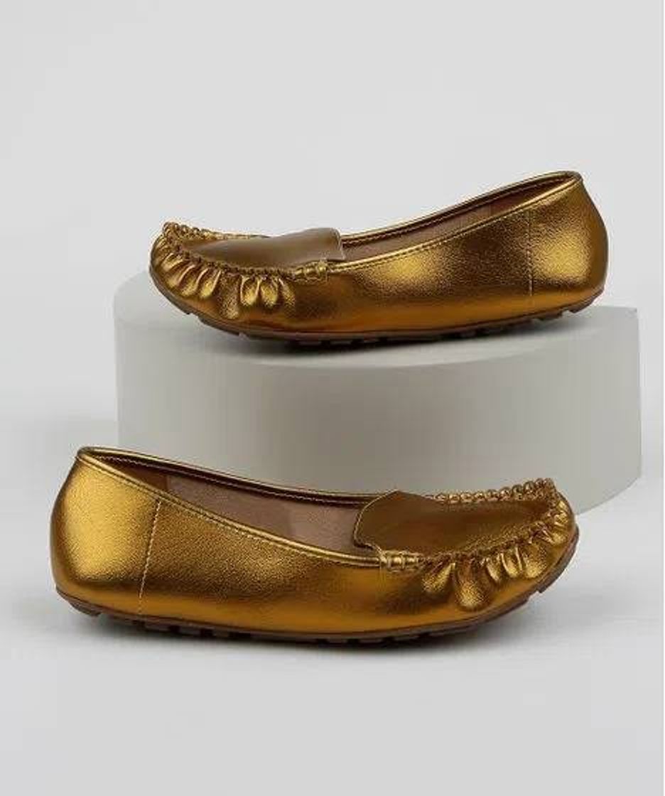 Moda Mocassim Feminino Vizzano Metalizado Dourado