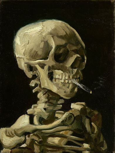 Cráneo con cigarrillo en llamas