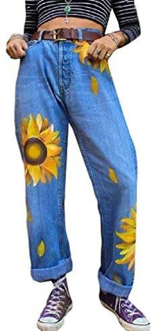 Fashion Jeans cintura alta flores