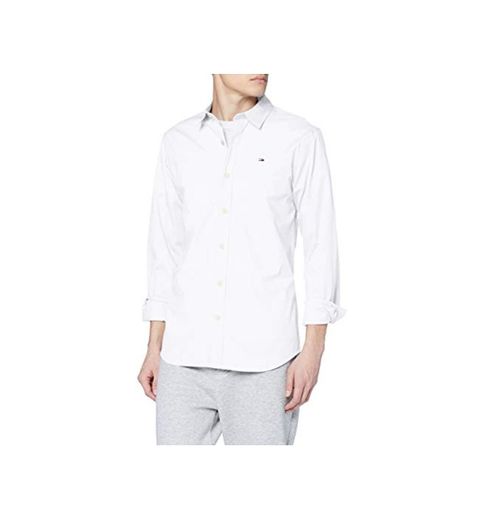 Tommy Jeans Hombre Original Stretch  Camisa Manga Larga Slim Fit Blanco