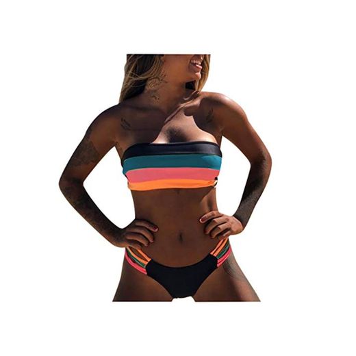 TUDUZ Bikinis Mujer Conjunto De Rayas De Colores Tanga Braga Ropa Interior Sujetador Traje De Baño