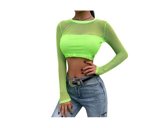 Greetuny 1pcs Verde Fluorescente Mallas Blusas Sexy Verano Mujer Verano 2019 Tops
