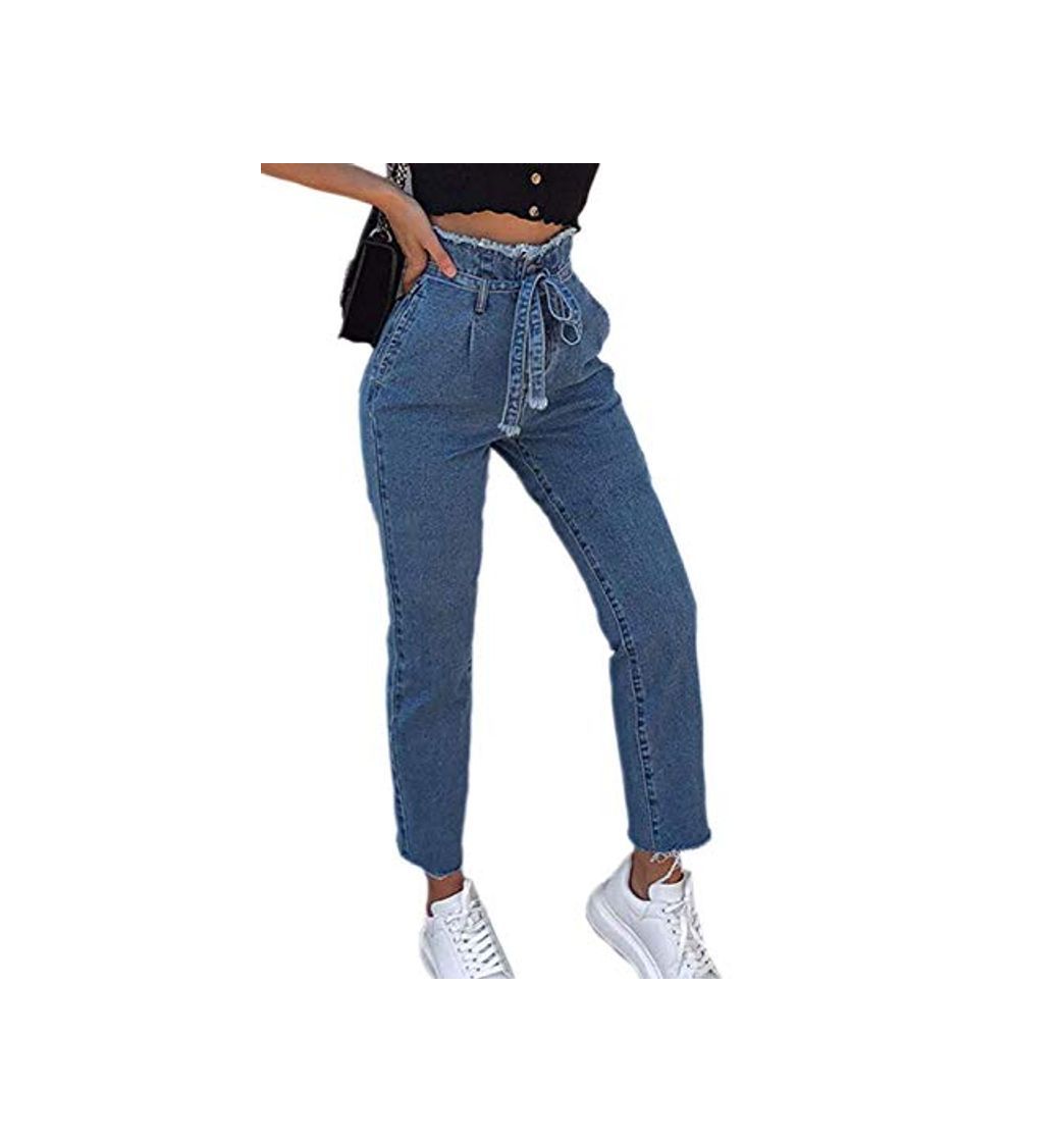 Product HX fashion Damas Long Paperbag Mezclilla Jeans Pantalones De con Cinturón Tamaños