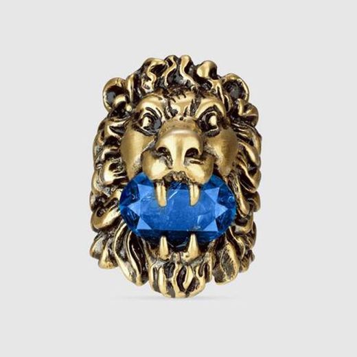Sapphire Blue Crystal Lion Head Ring