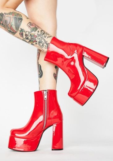 Current Mood Red Patent Platform Ankle Boots 