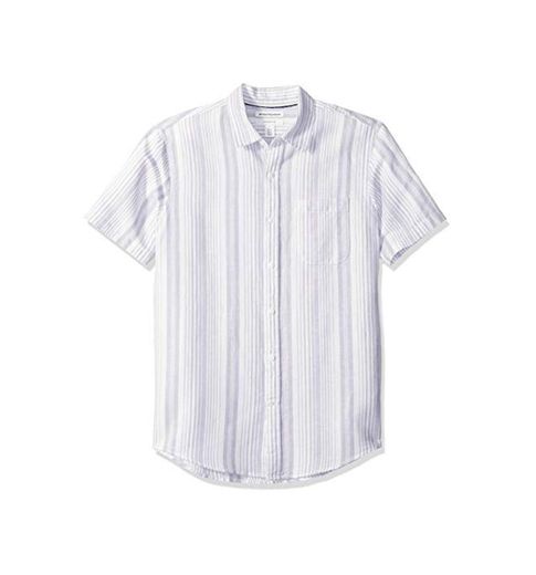 Amazon Essentials - Camisa de lino a rayas, de manga corta y