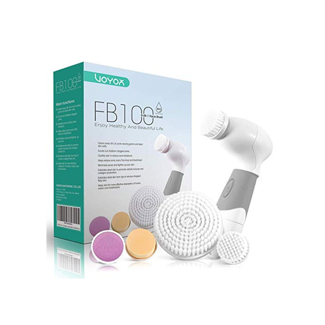 VOYOR 5-In-1 Limpiador Facial Electrico Cepillo Facial Limpieza Giratorio con 5 Cabezales