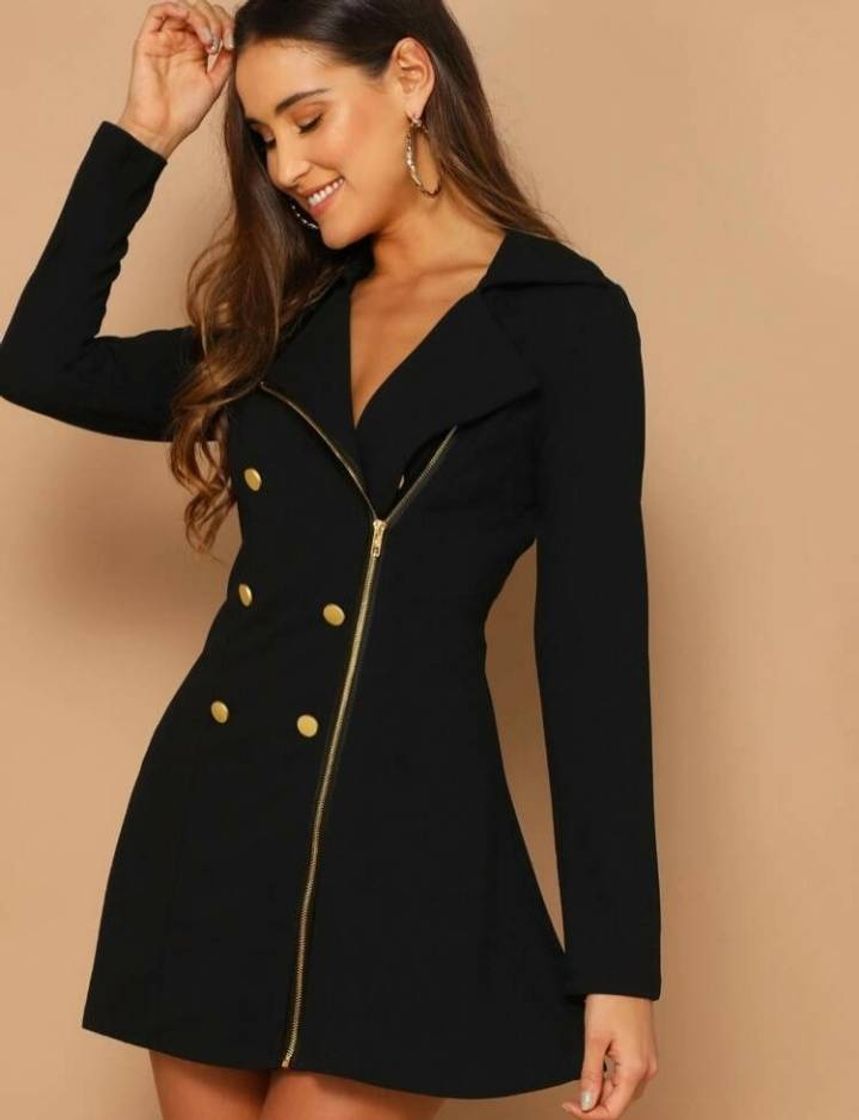 Moda Double Breasted Asymmetrical Zip Up Dress | SHEIN 