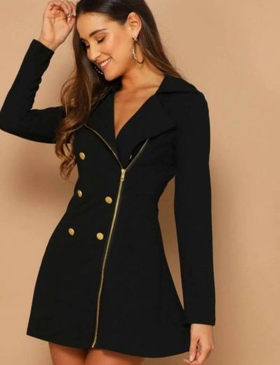 Double Breasted Asymmetrical Zip Up Dress | SHEIN 