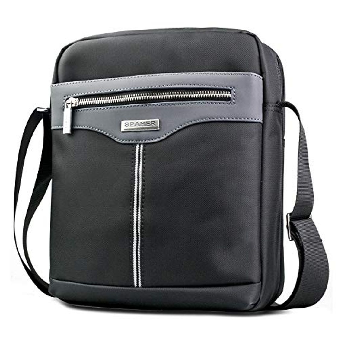 Fashion SPAHER Ipad Bolso Hombre Bandolera Bolsa de Mensajero Lona Grande Bolsa de negocios Crossbody Tote Satchel Impermeable Bolsa de viaje Bolso Regalo diario bolsa de hombre con ajustable Bandolera Gris