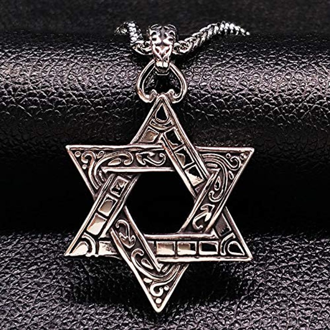 Fashion TUDUDU Hexagram Acero Inoxidable Largos Hombres Collar Joyería Plata Color Collar Joyería Regalo Correntes