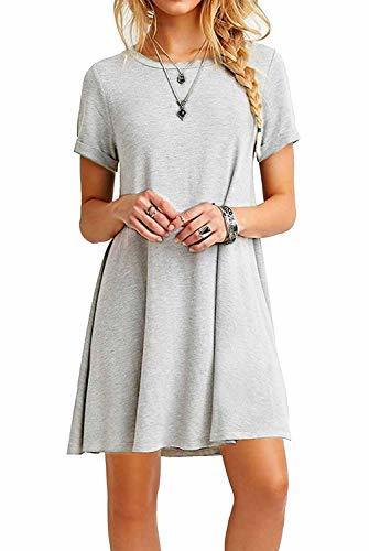 Productos Farchat Vestidos Mujer Suelto Casual de la Camiseta Cuello Redondo Vestido Gris