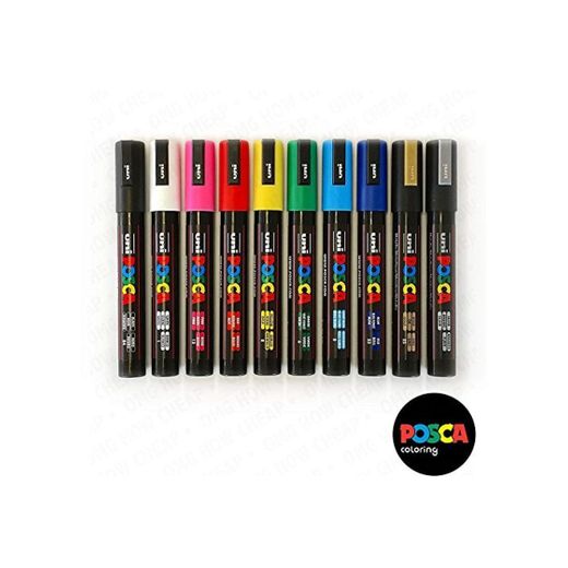 Uni-Ball POSCA PC-5M [10 Pen Set] includes 1 of each - Black