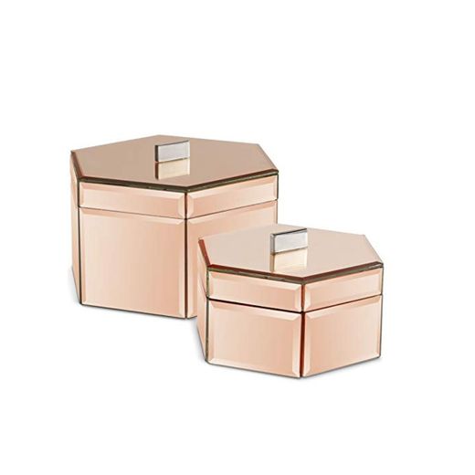 Beautify Juego de 2 Cajas con Espejos en color Oro Rosa -