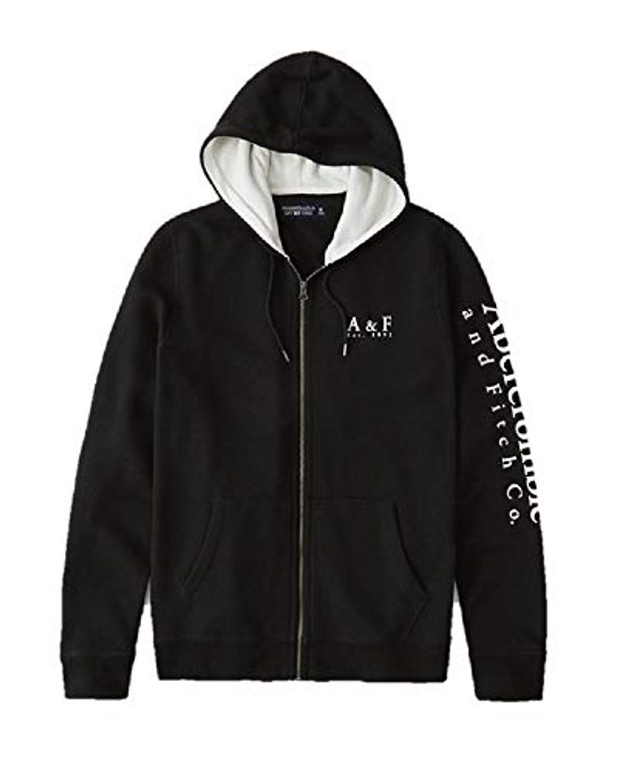 Fashion Abercrombie & Fitch - Sudadera con capucha y cremallera completa, color negro,