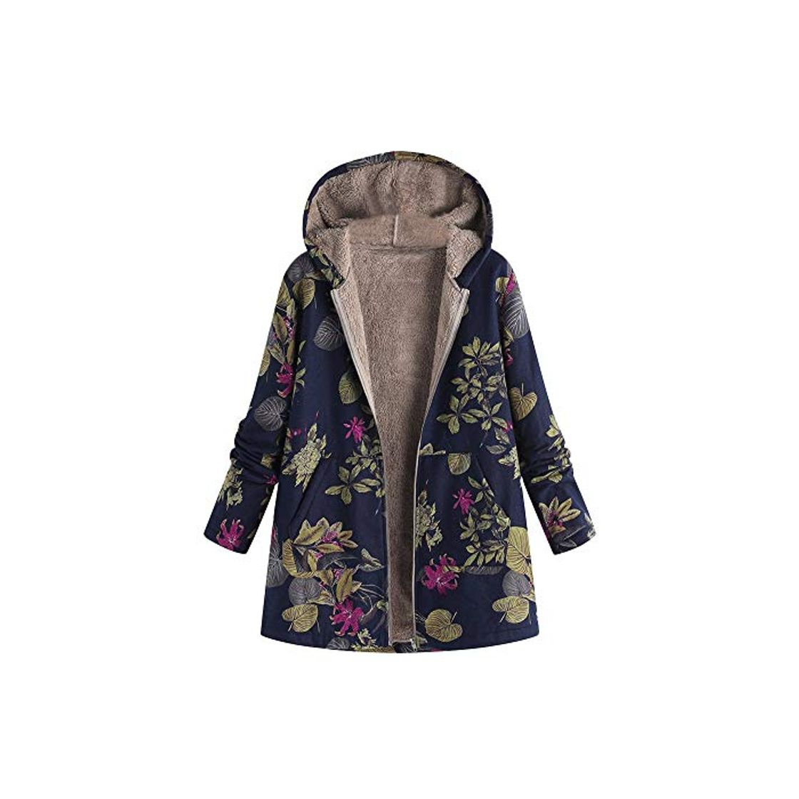 Social Abrigos para Mujer Invierno Chaqueta Suéter Floral Bolsillos con Capucha Jersey Tallas Grandes Sudadera con Capucha Caliente Y Esponjoso Gruesas Cerrojo De Capa Mantene Lino Ropa riou