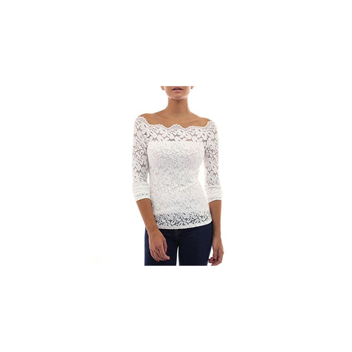 Social DAYLIN Mujer Sexy T-Shirt Blusa de Encaje Casual Manga Larga Sin Tirantes