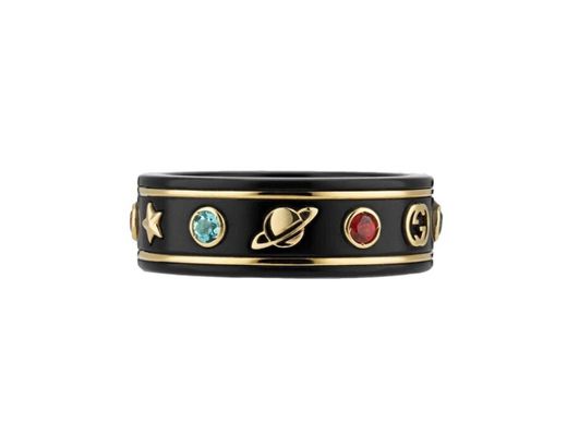 18k Yellow Gold / Black Icon Ring With Gemstones