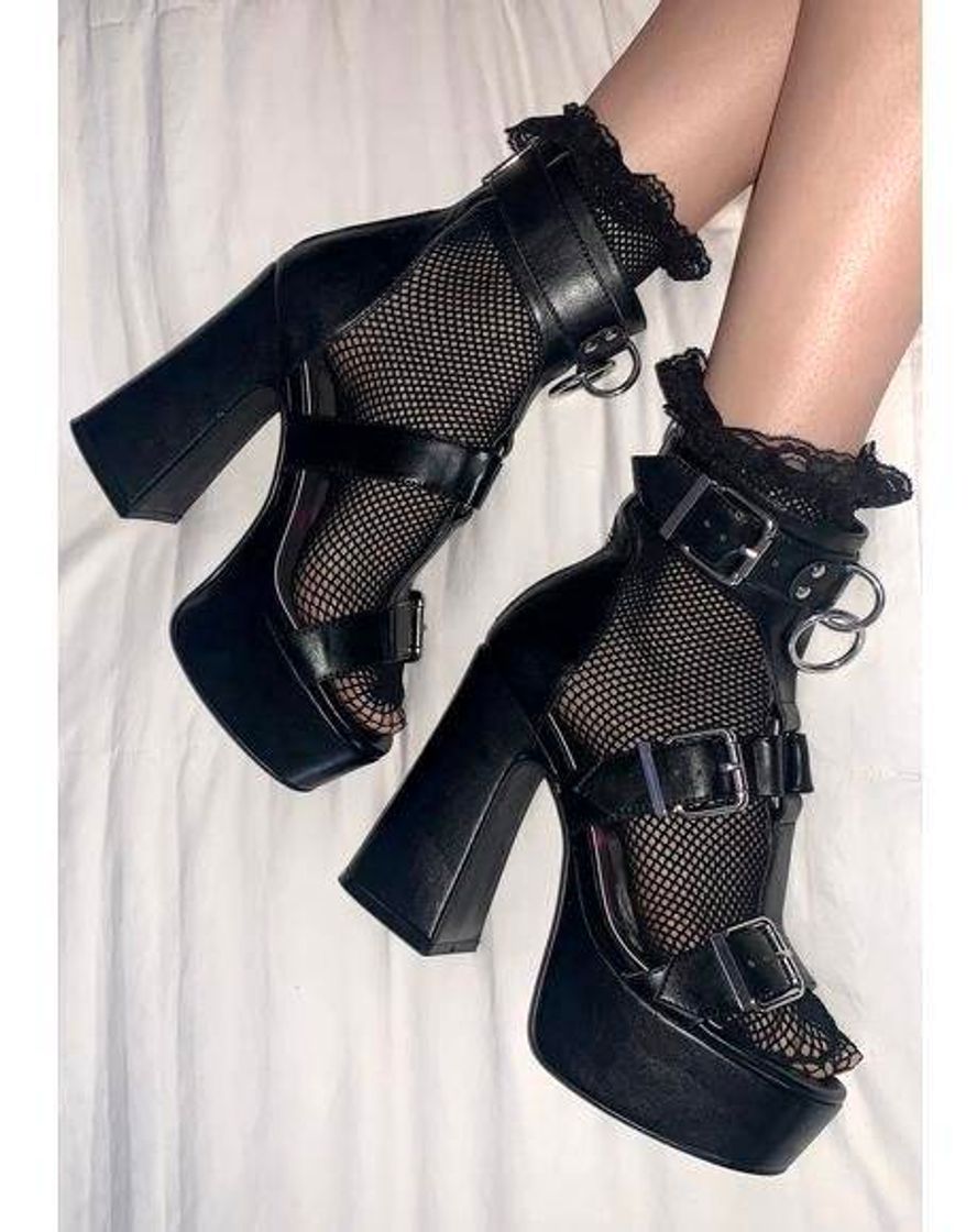 Moda Current Mood O-Ring Platform Buckle Heels - Black | Dolls Kill