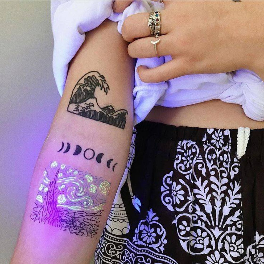 Moda Tatuagem luz Negra Van Gogh linda💙💙