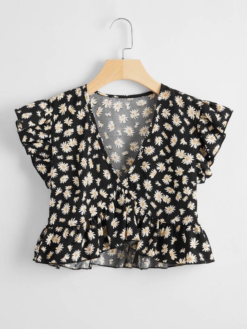Fashion Top con estampado floral de margaritas 