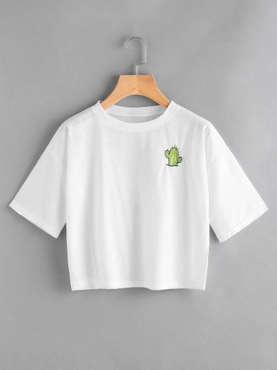 Camiseta con bordado de cactus 