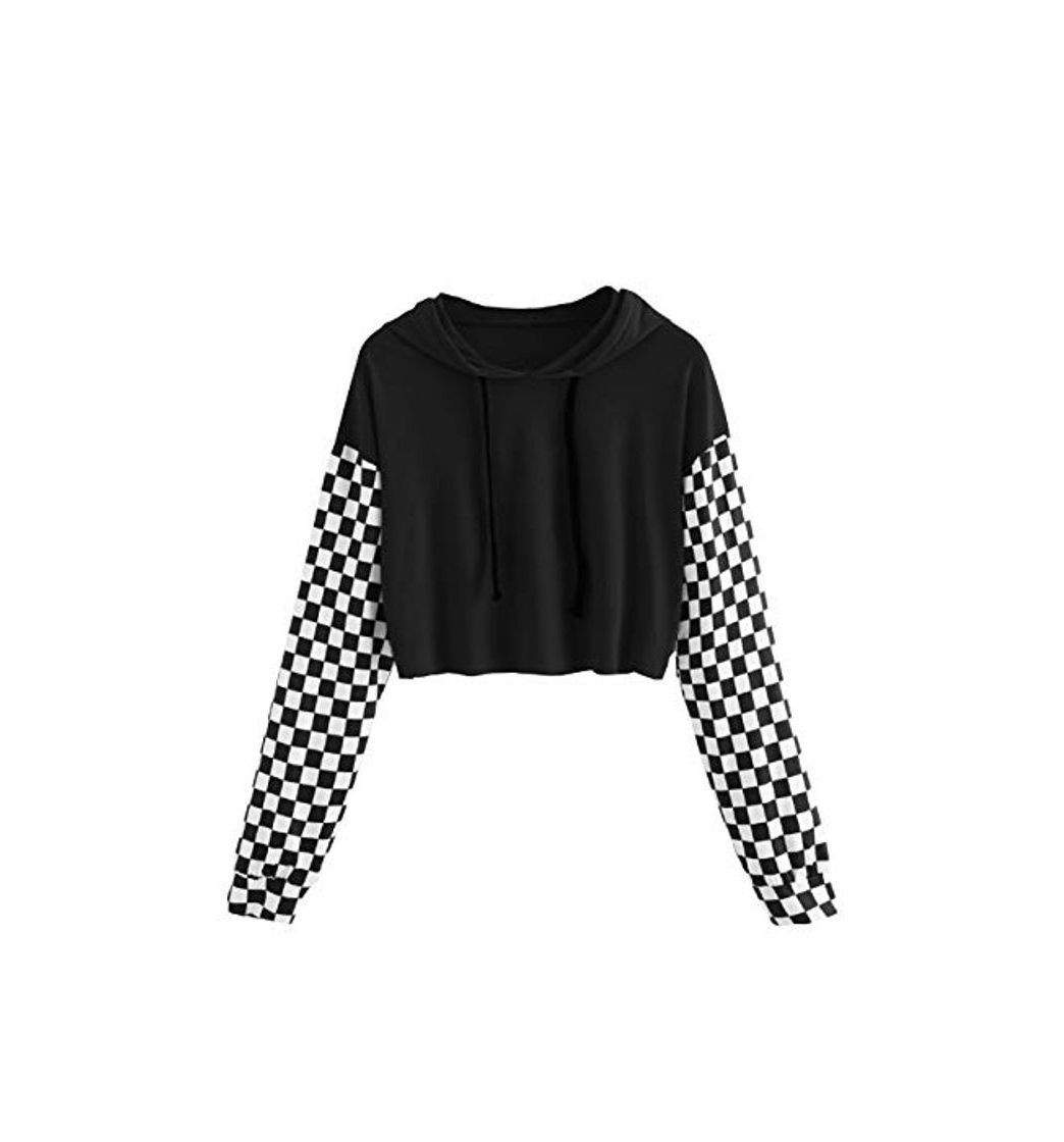 Social Sudaderas Mujer Cortas, Sudaderas Chicas Adolescentes con Capucha Otoño Manga Larga Patchwork
