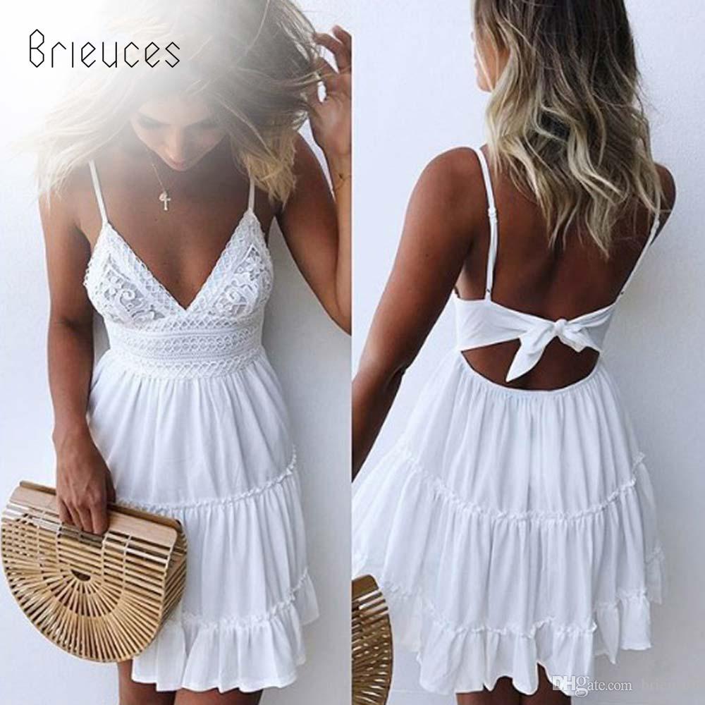 Product Vestidos De Verano para Mujer Boho Correas De Espagueti De Encaje Sin