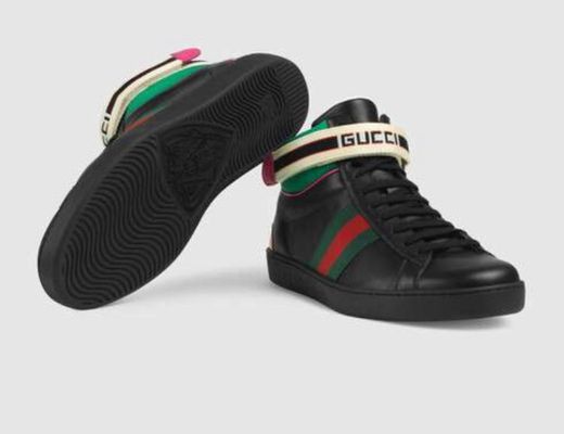 White Leather Men's Ace Gucci Stripe High-Top Sneaker