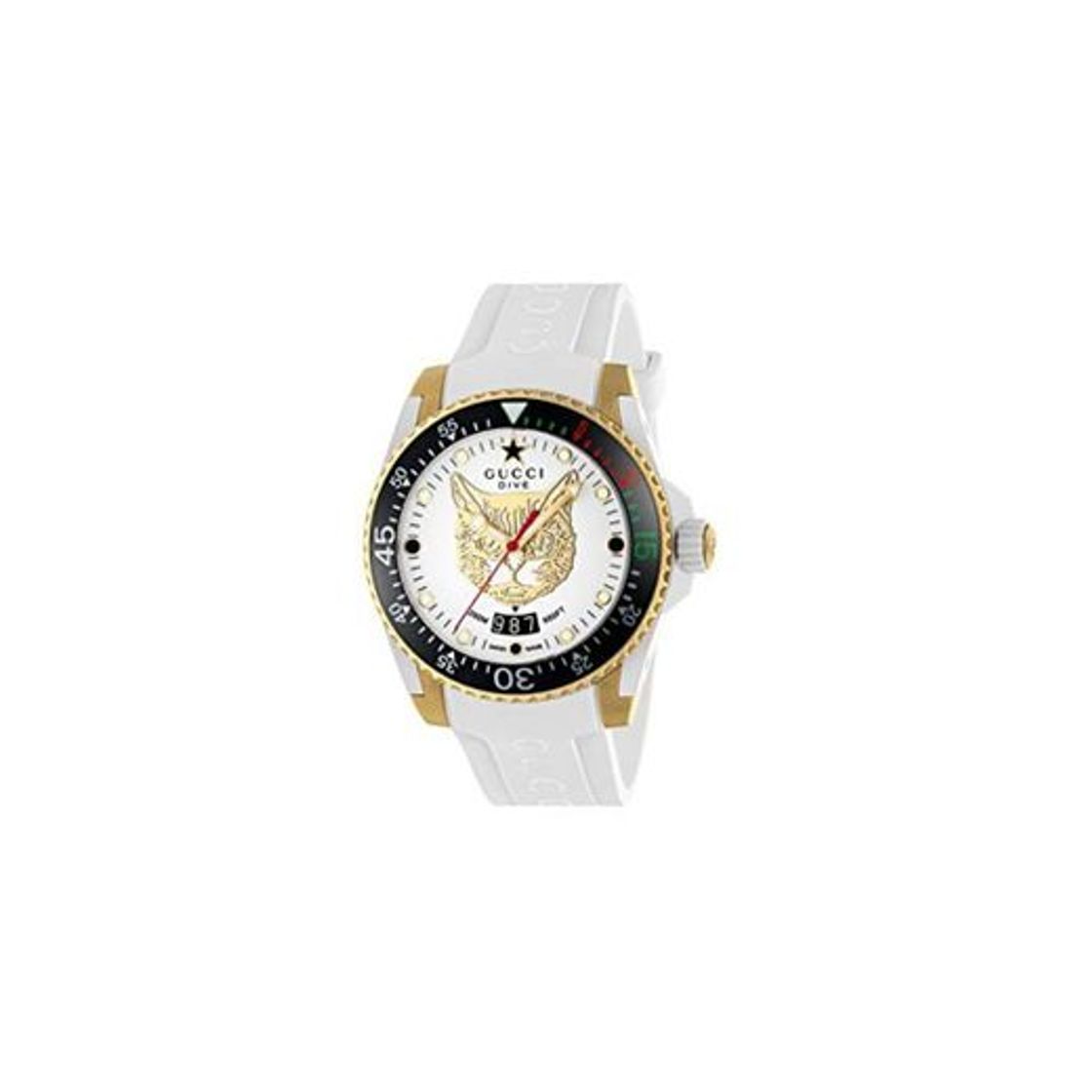 Social Gucci Reloj de Buceo cauuciu Carcasa Blanca con pvd con Oro Amarillo