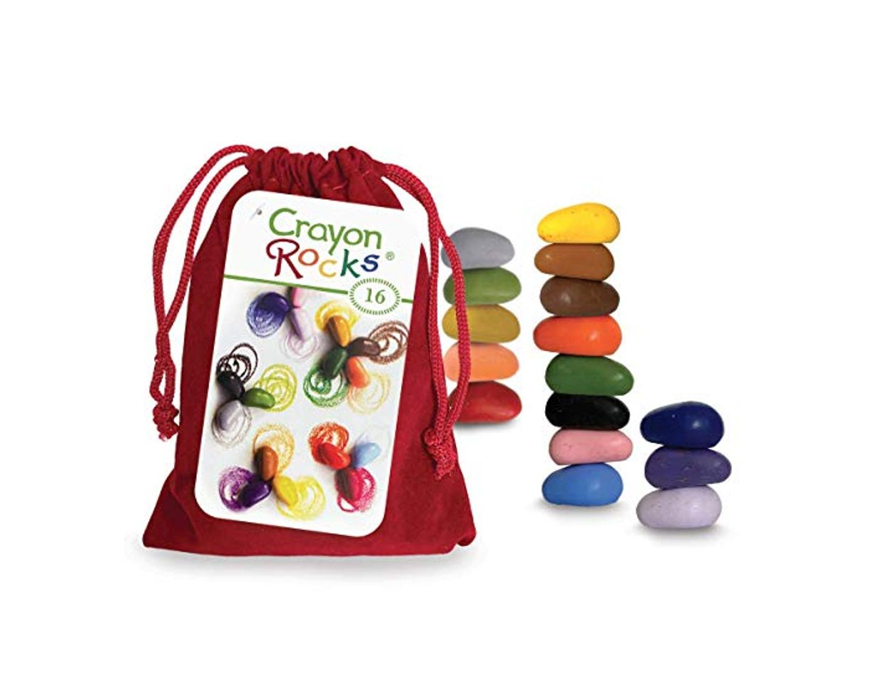 Producto Crayon Rocks 16 colores en una bolsa de terciopelo rojo