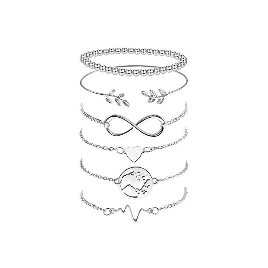 Social Omont 6 Piezas Plata Pulseras para Mujeres y Niña Acero Inoxidable Pulseras