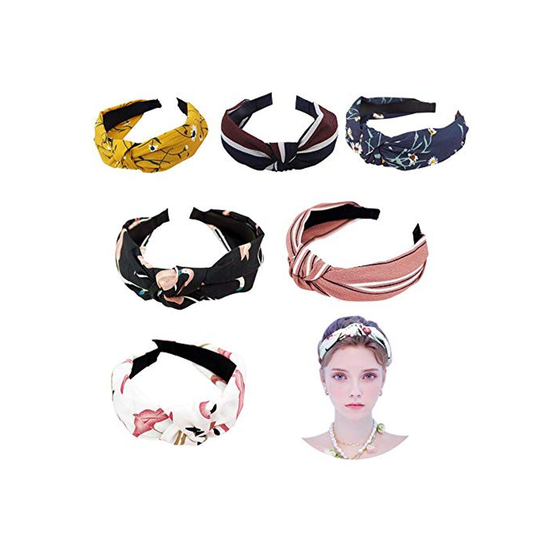 Social 6 Piezas Arco nudo Diadema Twist nudo Hairbands Nudo cruzado Diadema ancho Accesorios de Pelo para Mujeres Chicas Vestido Diario y Fiesta