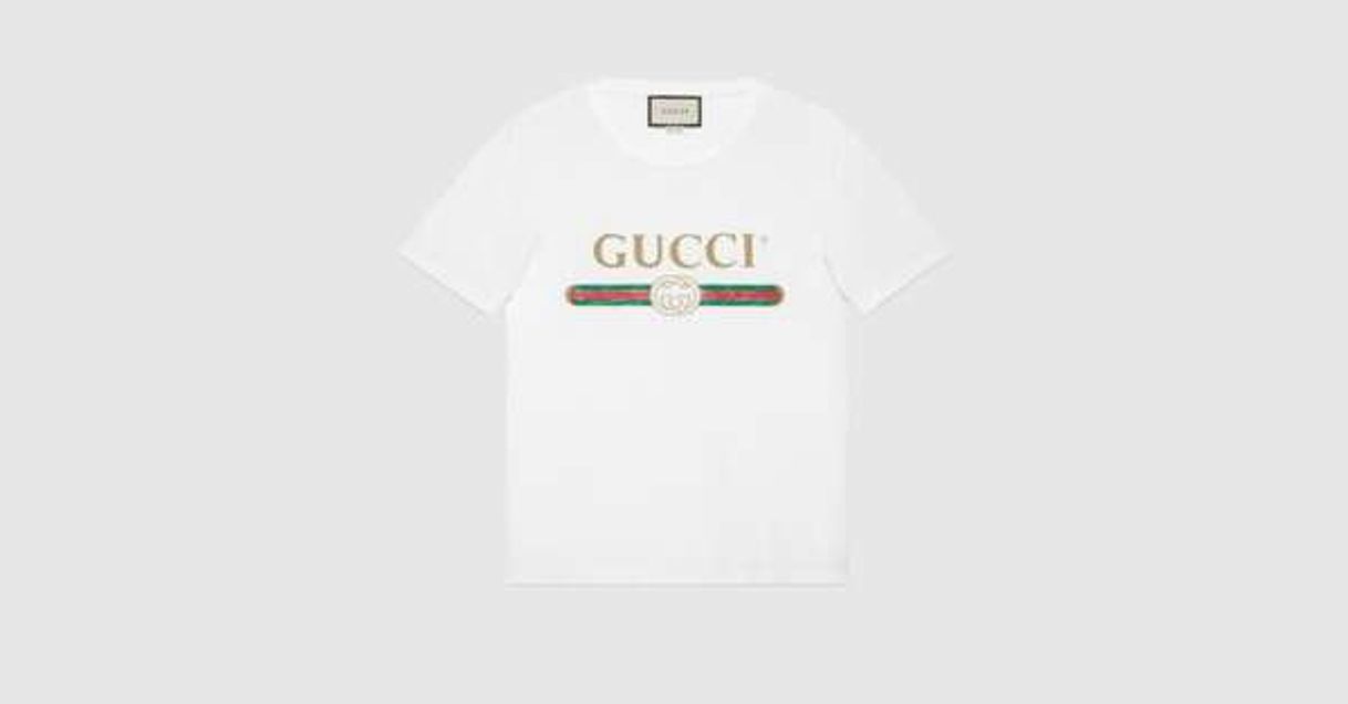 Moda White Washed Cotton Jersey Oversize T-Shirt With Gucci Logo ...