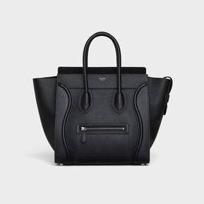 Fashion Mini Luggage handbag in drummed calfskin - Black | CELINE