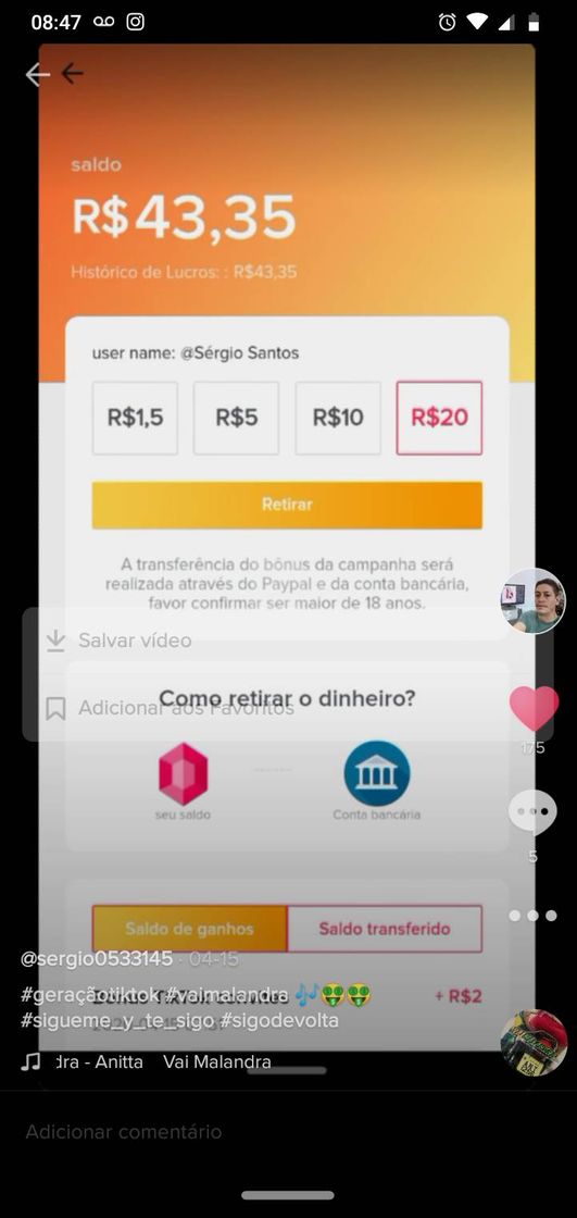 Fashion Meu Tik Tok, adc e ganhe dinheiro extra, ganhei grátis 🤑