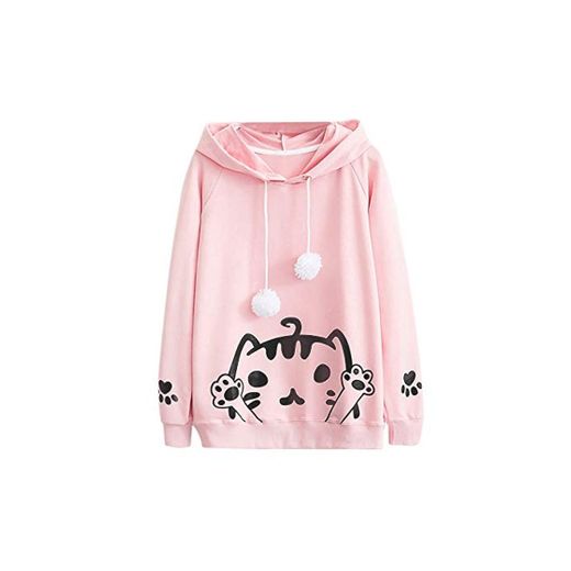 Sudaderas Mujer con Capucha, K-Youth Otoño Invierno Ropa Moda Kawaii Gato Impresión