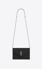 Moda Saint Laurent Envelope Chain Wallet In Grain De Poudre Embossed ...