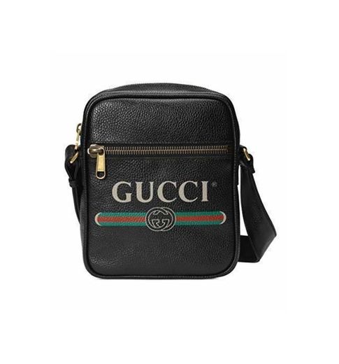 Gucci Logo Signature Print Side Messenger Bandolera cruzada de cuero negro Italia