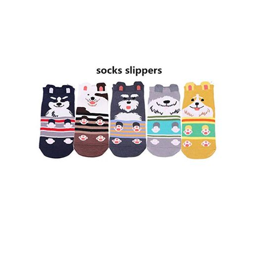 OIVLA Calcetines 5Pair Women Cartoon Socks Cat Dog Animal Invisible Boat Socks Cotton Slippers Summer Short Ankle Kawaii Cute Socks NO BOX F171