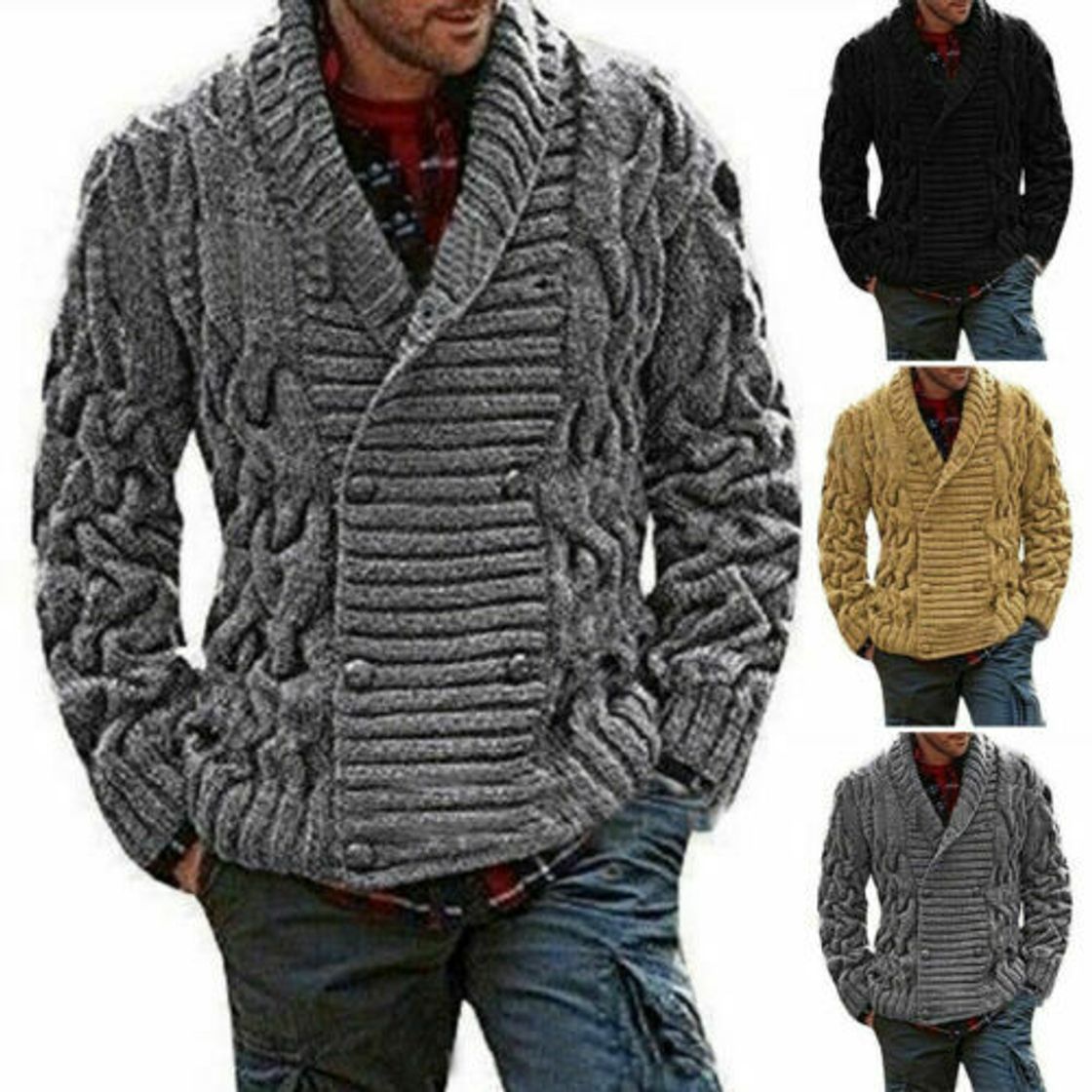 Fashion Quge Chaqueta de Punto Cachemira Suéter con Capucha Casual Jersey Abrigo Cardigan para Hombre Gris Claro XL