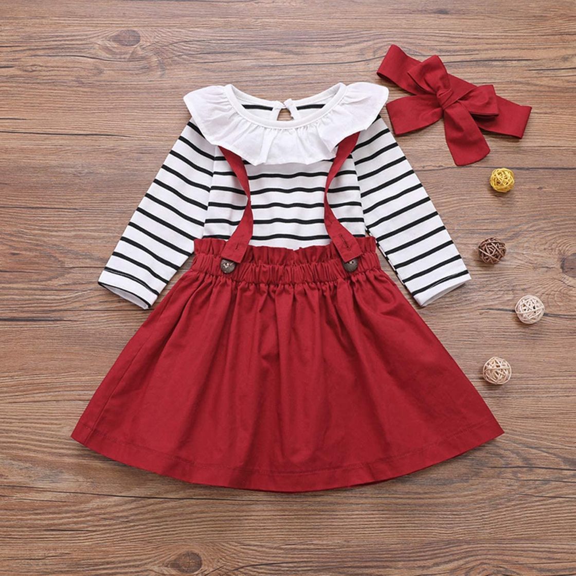 Product DaMohony Baby Girl Clothes Ruffle Long Sleeve Shirt Suspender Skirt Headband 3Pcs