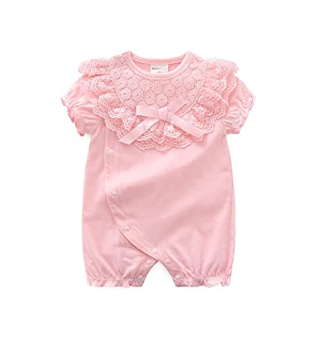 Product Miyanuby Romper Baby Girl Summer Lace Decoration Solid Color Short Sleeve Jumpsuit