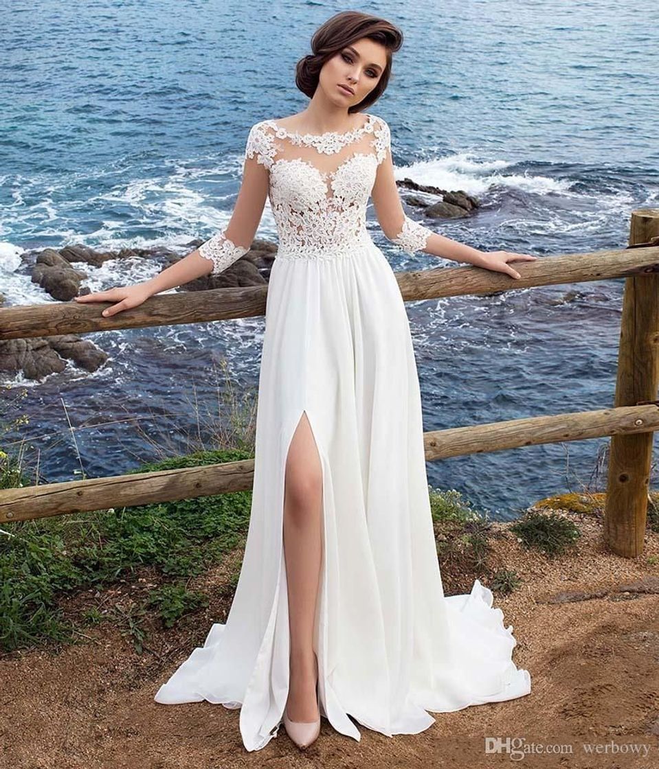 Product Simple 2018 Vestidos de Novia de Encaje de Tres Cuartos de Manga