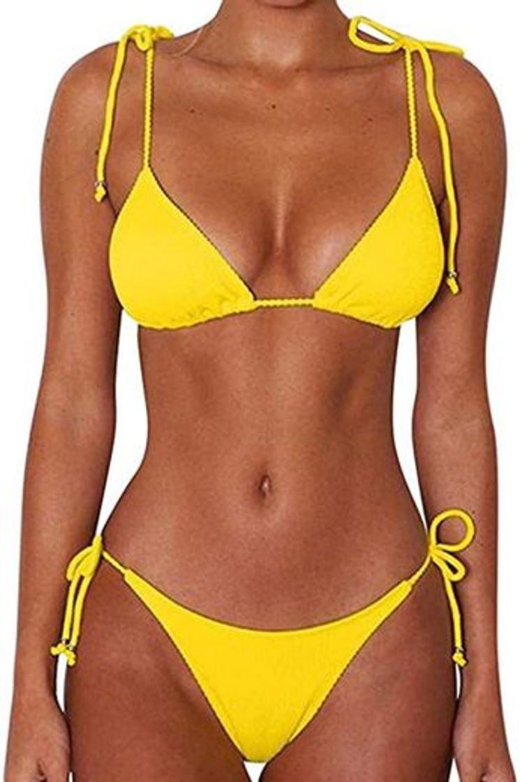 Producto JFan Bikini de Lazo Acanalado para Mujer Traje de Baño Brasileño con Parte Inferior Descarada