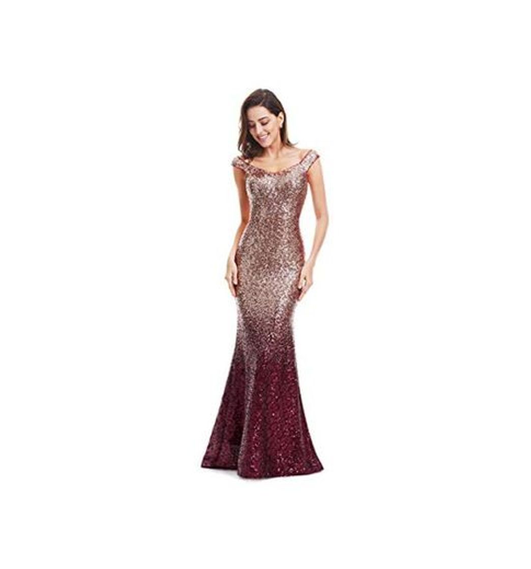 Social Ever-Pretty Vestido de Dama de Honor Sirena Cuello en V Gradiente Lentejuelas